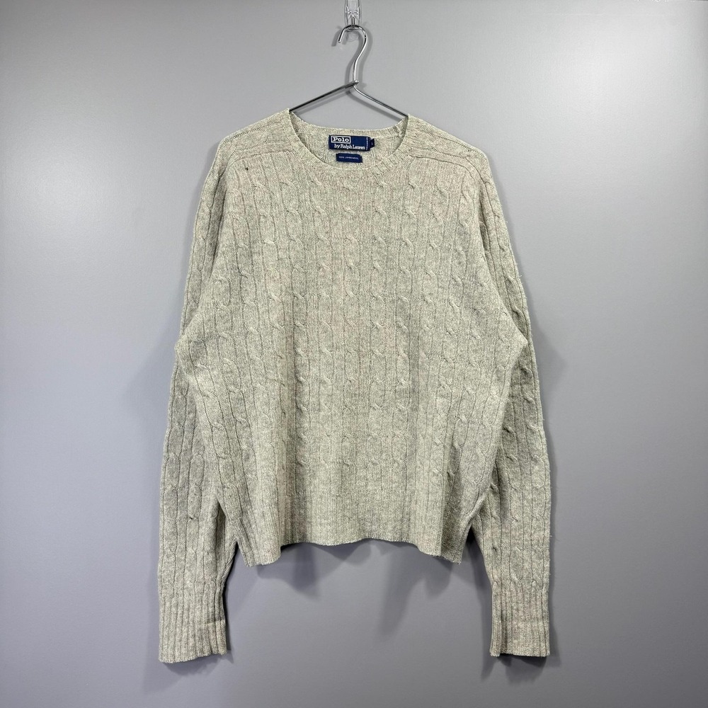 Polo By Ralph Lauren Sweater Mens Large Gray 100% Lambswool Cable Knit